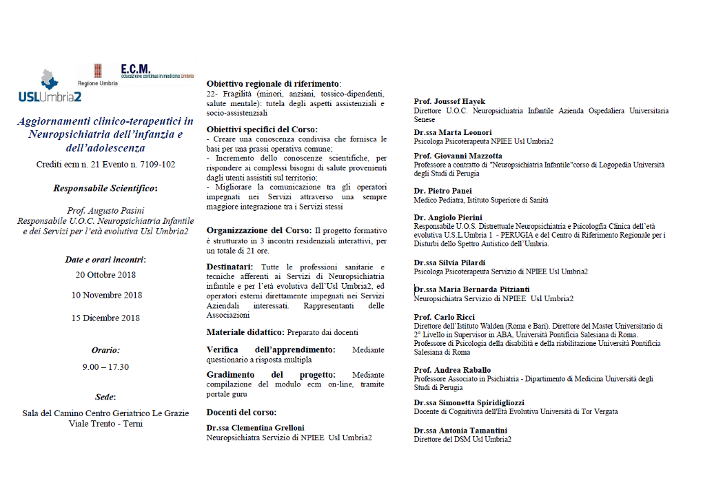 Aggiornamenti clinico-terapeutici in Neuropsichiatria dell'infanzia e dell'adolescenza